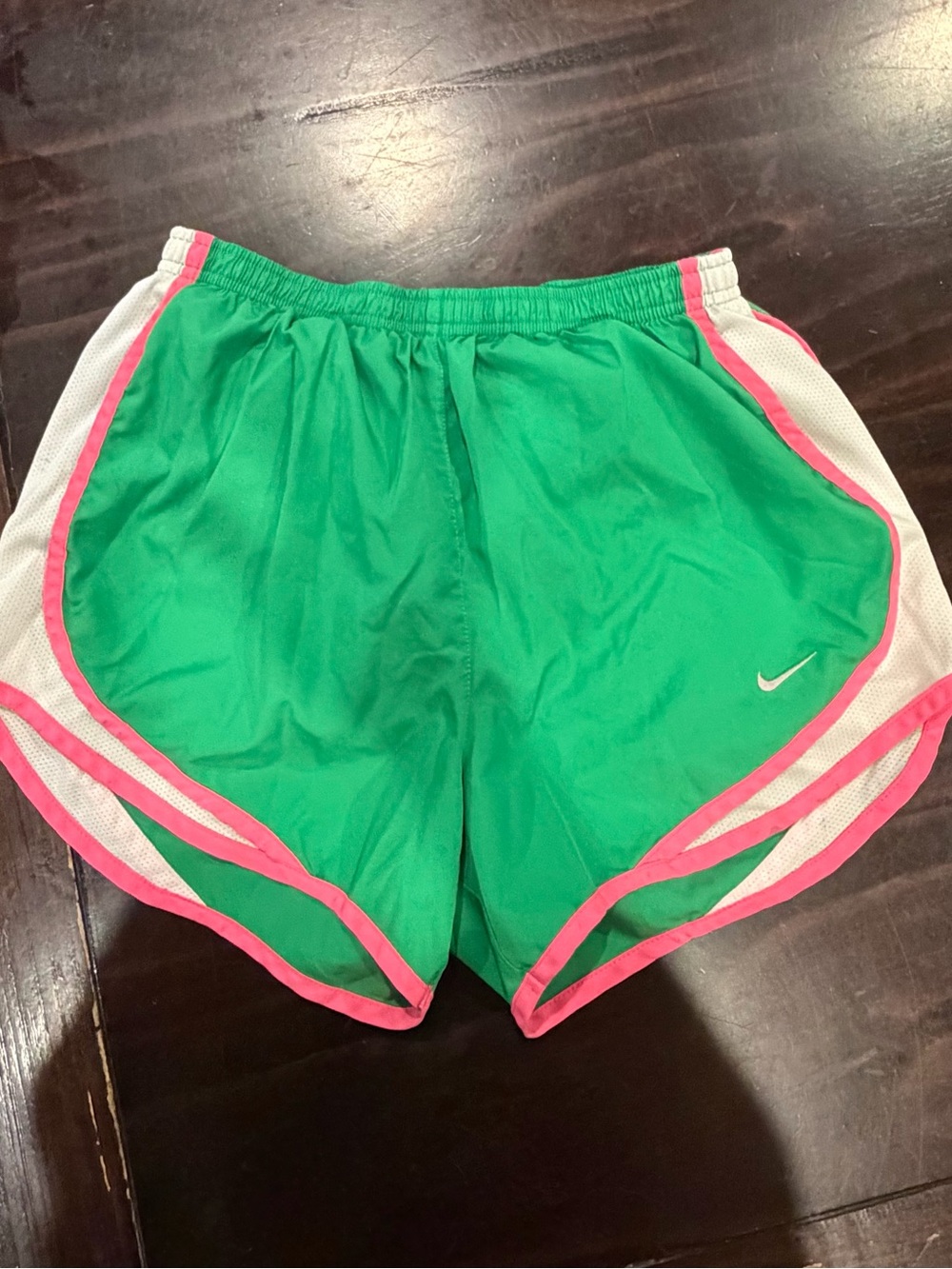 Nike Women's Green Athletic Shorts with Pink Trim